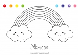 Colorazione gratuita Carino Kawaii Numero Attività per Bambini Arcobaleno