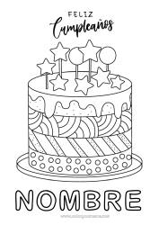 Colorear para personalizar Tarta Cumpleaños Dibujos intermedios para colorear Mensaje de feliz cumpleaños (inglés)