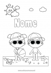 Desenho grátis Menina Menino Praia Mar Óculos de sol
