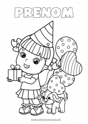 Coloriage gratuit Cadeaux Anniversaire Ballons Fille