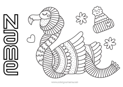 Free colouring Winter Bird Animal Pink flamingo Birds and flying mammals