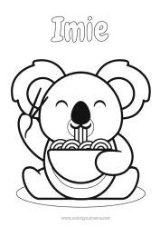 Kolorowanka do personalizacji Uroczy Jedzenie Zwierzę Koala Łatwe kolorowanki Inne zwierzęta świata Ramen