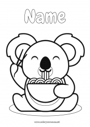 Free coloring Kawaii Food Animal Koala Easy coloring pages Other animals of the world Ramen