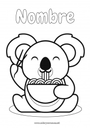 Colorear para personalizar Kawaii Alimento Animales Koala Dibujos fáciles para colorear Otros animales del mundo Ramen