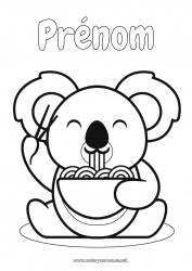 Coloriage gratuit Kawaii Nourriture Animal Koala Coloriages faciles Autres animaux du monde Ramen