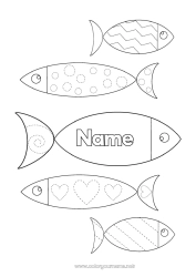 Free coloring Children's activities Animal Connect the dots Fish April Fools' Day Easy coloring pages Trace and color Marine or aquatic animals