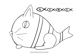 Free drawing Cat Animal Fish April Fools' Day Easy coloring pages Marine or aquatic animals Dog and cat