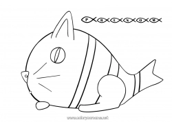 Coloriage gratuit Chat Animal Poisson Poisson d'avril Coloriages faciles Animaux marins ou aquatique Chiens et chats