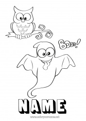 Free coloring Ghost Halloween Owl Flying birds and mammals