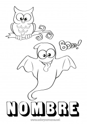 Colorear gratis Fantasma Halloween Búho Aves y mamíferos voladores