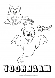 Gratis kleurplaat Spook Halloween Uil, Kerkuil Vogels en vliegende zoogdieren
