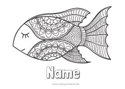 Free colouring Mandala Animal Fish April Fool's Day Marine or aquatic animals