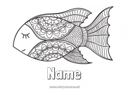 Free coloring Mandala Animal Fish April Fools' Day Marine or aquatic animals