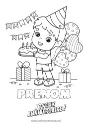 Coloriage gratuit Gâteau Cadeaux Anniversaire Ballons Garçon Coloriages intermédiaires Joyeux anniversaire (français) Message