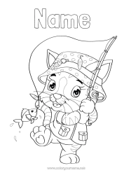 Free colouring Cat Fishing Animal Fish Intermediate colouring sheets Marine or aquatic animals Dogs and cats