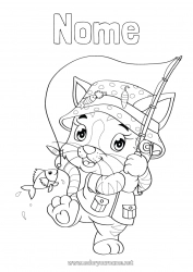 Página de desenho infantil Gato Pesca Animal Peixe Colorações Intermediárias Animais marinhos ou aquáticos Cães e gatos