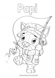 Coloriage enfant Chat Pêche Animal Poisson Coloriages intermédiaires Animaux marins ou aquatique Chiens et chats