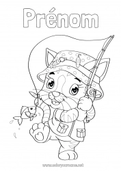 Coloriage gratuit Chat Pêche Animal Poisson Coloriages intermédiaires Animaux marins ou aquatique Chiens et chats