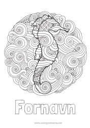Gratis fargelegging Mandala Hav Dyr Hippocampus Komplekse fargelegginger Marin eller akvatisk dyr Bølger