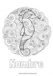 Colorear gratis Mandala Mar Animales Caballo de mar Dibujos complejos para colorear Animales marinos o acuáticos Olas