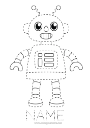 Free colouring Robot Children's activities Connecting points Easy colouring pages Trace and colour.