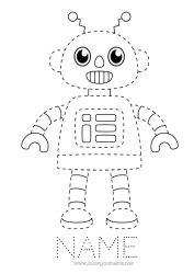 Free drawing Robot Children's activities Connect the dots Easy coloring pages Trace and color