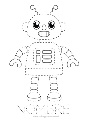 Colorear gratis Robot Actividades para niños Une los puntos Dibujos fáciles para colorear Trazo y color