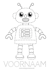 Gratis tekening Robot Activiteiten voor Kinderen Van punt naar punt Eenvoudige kleurplaten Trace et colorie