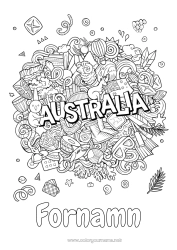 Färgläggningssida att anpassa Geografi Symboler Komplexa målarbilder Land Australien