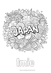 Rysunek za darmo Geografia Japon Symbole Złożone kolorowanki Kraj Sushi Ramen