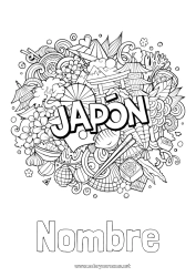 Colorear gratis Geografía Japón Simbolos Dibujos complejos para colorear País Sushi Ramen