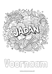 Gratis kleurplaat Geografie Japan Symbolen Complex Kleurplaten Land Sushi Ramen