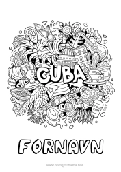 Farvelægningssiden tilpasning Geografi Symboler Komplekse farvelægninger Land Cuba Maracas Musikinstrumenter
