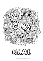 Free colouring Geography Symbols Complex colouring pages Country Cuba Maracas Musical instruments