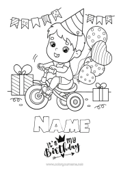 Colouring to customise Gifts Birthday Balloons Party Boy Intermediate Colouring Sheets Bicycle Happy Birthday Message Two-Wheeled Vehicles Tricycle