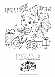 Free drawing Gifts Birthday Balloons Party Boy Intermediate coloring pages Bike Happy Birthday (English) Message Two-wheeled vehicles