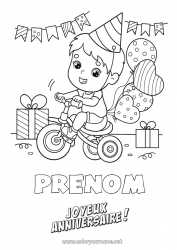 Dessin gratuit Cadeaux Anniversaire Ballons Fête Garçon Coloriages intermédiaires Vélo Joyeux anniversaire (français) Message Véhicules à deux roues