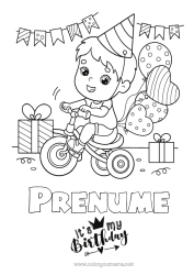 Desen liber de colorat Cadouri Aniversare Baloane Sărbătoare Băiat Colorează intermediare Bicicletă La mulți ani! Vehicule cu două roți