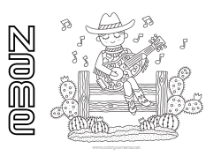 Colouring to customise United States Of America Music Cactus Cowboy Wild West Music Day