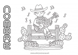 Colorear para personalizar Estados Unidos Música Cactus Cowboy Lejano Oeste Día Mundial de la Música