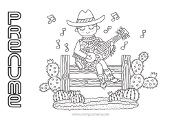 Pagină de colorat personalizată SUA Muzică Cactus Cavaler Vestul Sălbatic Sărbătoarea muzicii