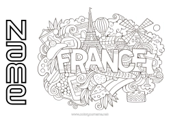 Free colouring Geography France Symbols Country 14th July