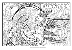 Gratis fargelegging Rolig og zen Kunst Mandala Hest Dyr Komplekse fargelegginger Gårdsdyr