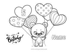Free colouring Bear Heart Birthday Balloons Animal Teddy bear Intermediate colouring sheets Happy birthday message Customisable age celebrated Forest animals