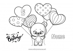 Desenho grátis Urso Coração Aniversário Bolas Animal Filhote de urso Colorações Intermediárias Feliz aniversário (francês) Mensagem Idade comemorada personalizável Animais da floresta