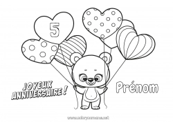 Coloriage gratuit Ours Coeur Anniversaire Ballons Animal Ourson Coloriages intermédiaires Joyeux anniversaire (français) Message Age fêté personnalisable Animaux de la forêt