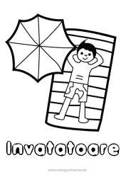 Pagină de colorat pentru copii Plajă Desene de colorat ușoare Umbrelă de soare