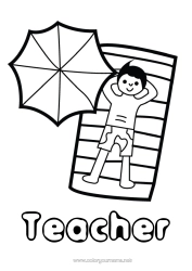 Free colouring Beach Easy colouring pages Parasol