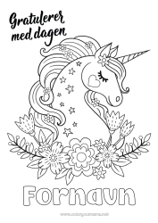 Gratis tegning Bursdag Søt Enhjørning Mellomliggende fargelegginger Gratulerer med dagen! Drager, enhornede hester og fantastiske dyr