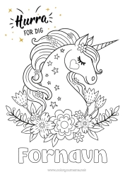 Gratis tegning Fødselsdag Kawaii Enhjørning Mellemliggende farvelægninger Tillykke med fødselsdagen! Drager, enhornede heste og fantastiske dyr